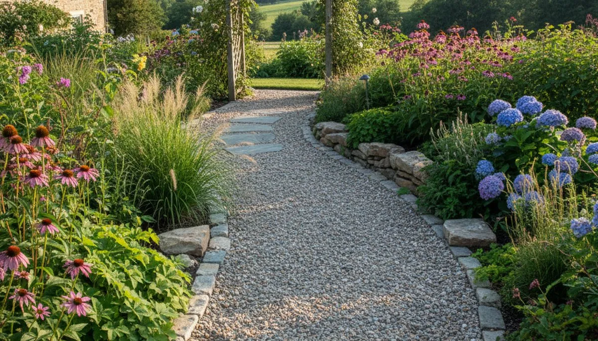 Professional pea gravel garden path installation by landscapers in Lancaster, PA