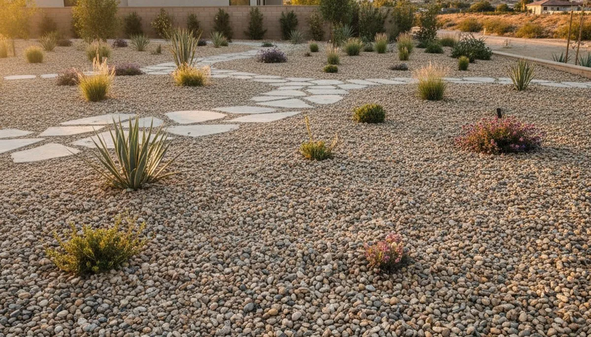 Pea gravel mulch ground cover in Lancaster PA landscaping showing clean, low-maintenance rock surface